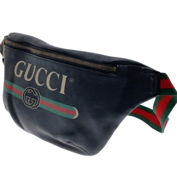 GUCCI Printed (Unisex) Black Leather Belt / Waist Bag with COA - Picture 2 of 16